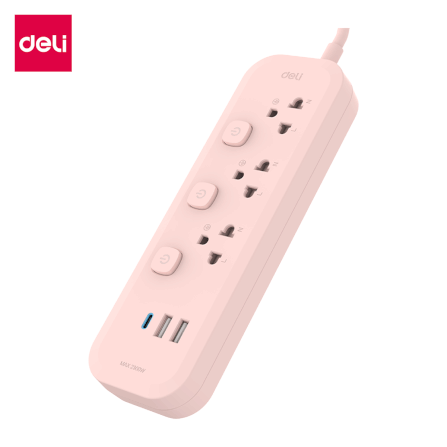 รางปลั๊กไฟ 3 ช่อง 2USB 1TYPEC DELI CT493-PK-01 ความยาวสาย 3 เมตร_0